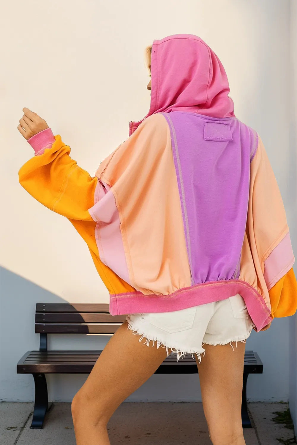 Double Take Block Zip Up Hoodie-Free Shipping - aurelia-clothing-8955