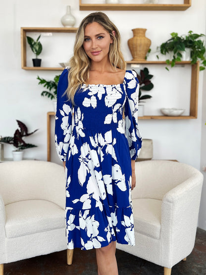 Double Take Full Size Floral Ruffle Hem Smocked Dress - aurelia-clothing-8955