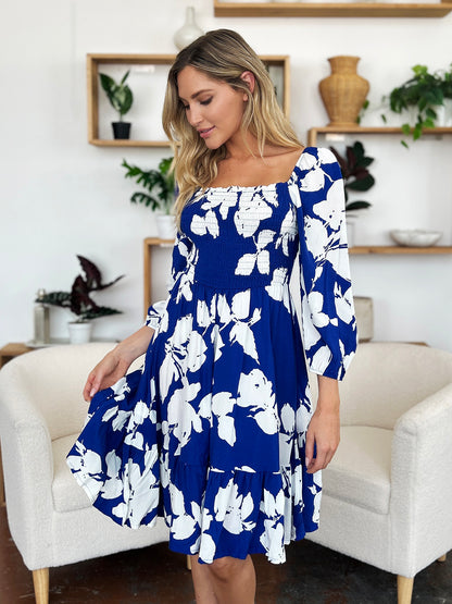 Double Take Full Size Floral Ruffle Hem Smocked Dress - aurelia-clothing-8955