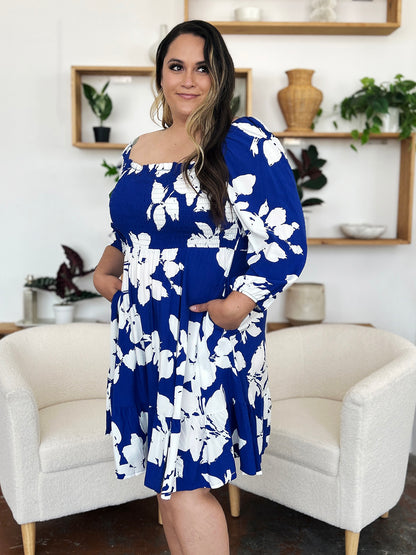 Double Take Full Size Floral Ruffle Hem Smocked Dress - aurelia-clothing-8955