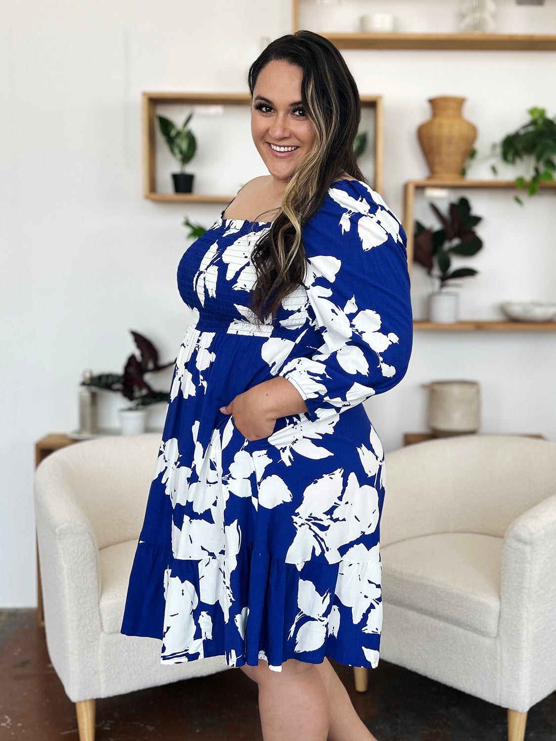 Double Take Full Size Floral Ruffle Hem Smocked Dress - aurelia-clothing-8955