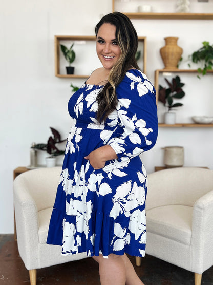 Double Take Full Size Floral Ruffle Hem Smocked Dress - aurelia-clothing-8955