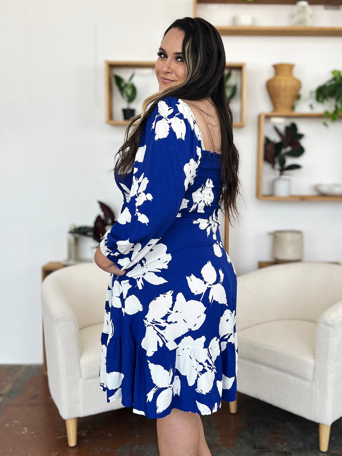 Double Take Full Size Floral Ruffle Hem Smocked Dress - aurelia-clothing-8955