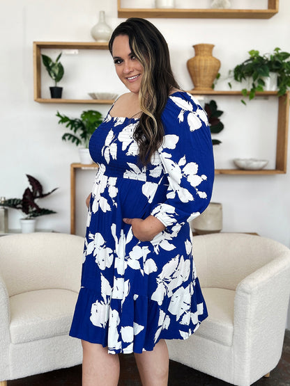 Double Take Full Size Floral Ruffle Hem Smocked Dress - aurelia-clothing-8955