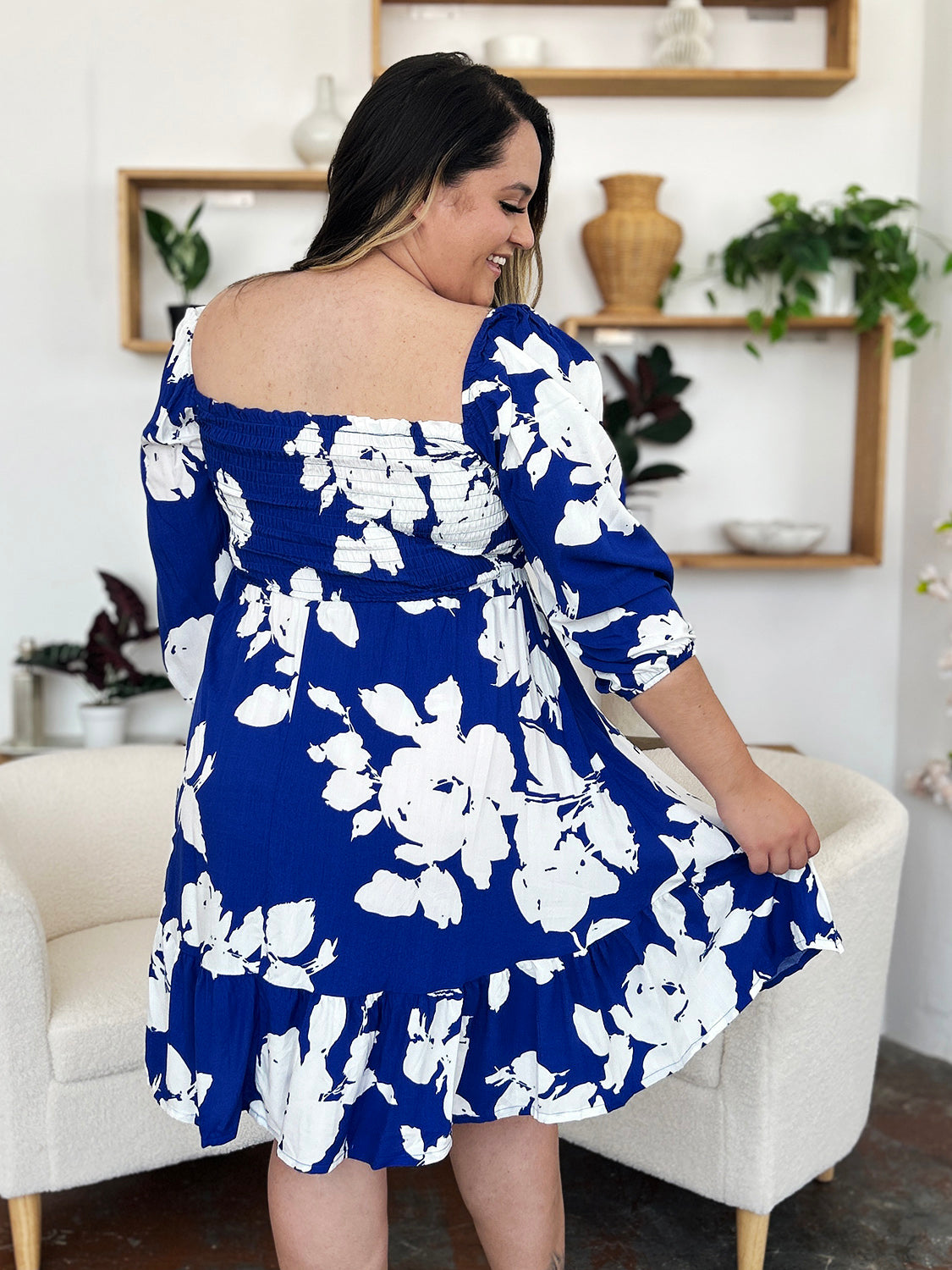 Double Take Full Size Floral Ruffle Hem Smocked Dress - aurelia-clothing-8955