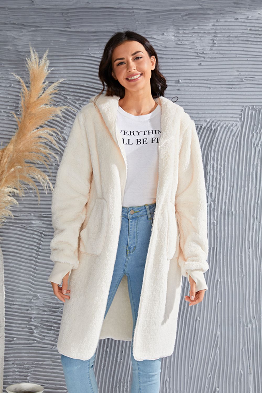 Double Take Full Size Hooded Teddy Bear Jacket with Thumbholes - aurelia-clothing-8955
