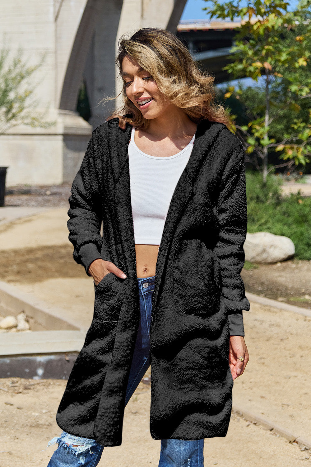 Double Take Full Size Hooded Teddy Bear Jacket with Thumbholes - aurelia-clothing-8955