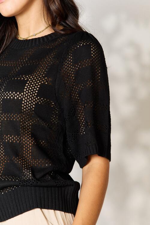 Double Take Ribbed Trim Round Neck Knit Top - aurelia-clothing-8955