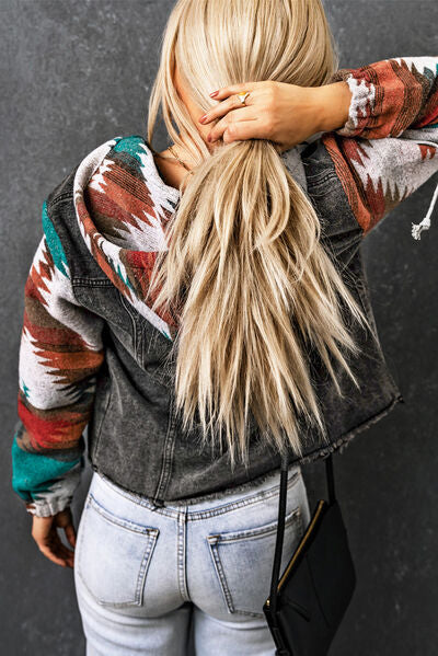 Drawstring Hooded Pocketed Denim Jacket - aurelia-clothing-8955