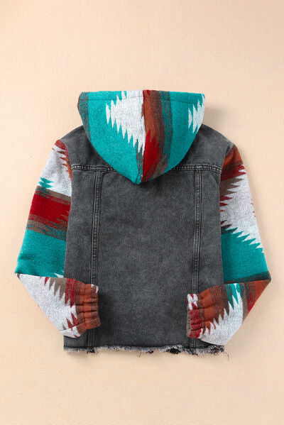 Drawstring Hooded Pocketed Denim Jacket - aurelia-clothing-8955