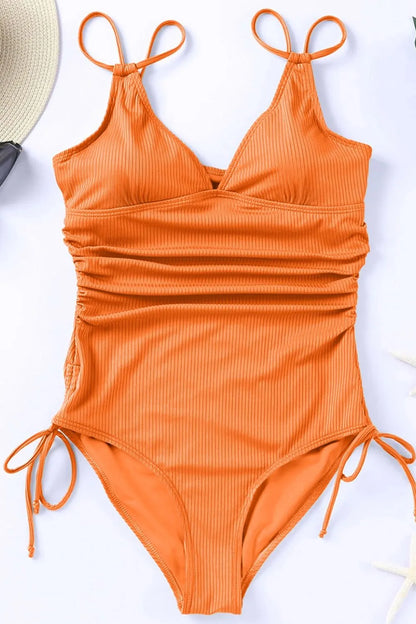 Drawstring Plunge One-Piece Swimwear-Free Shipping - aurelia-clothing-8955