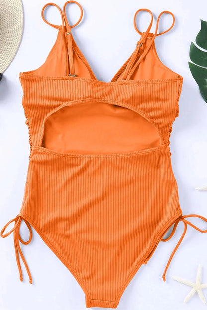 Drawstring Plunge One-Piece Swimwear-Free Shipping - aurelia-clothing-8955