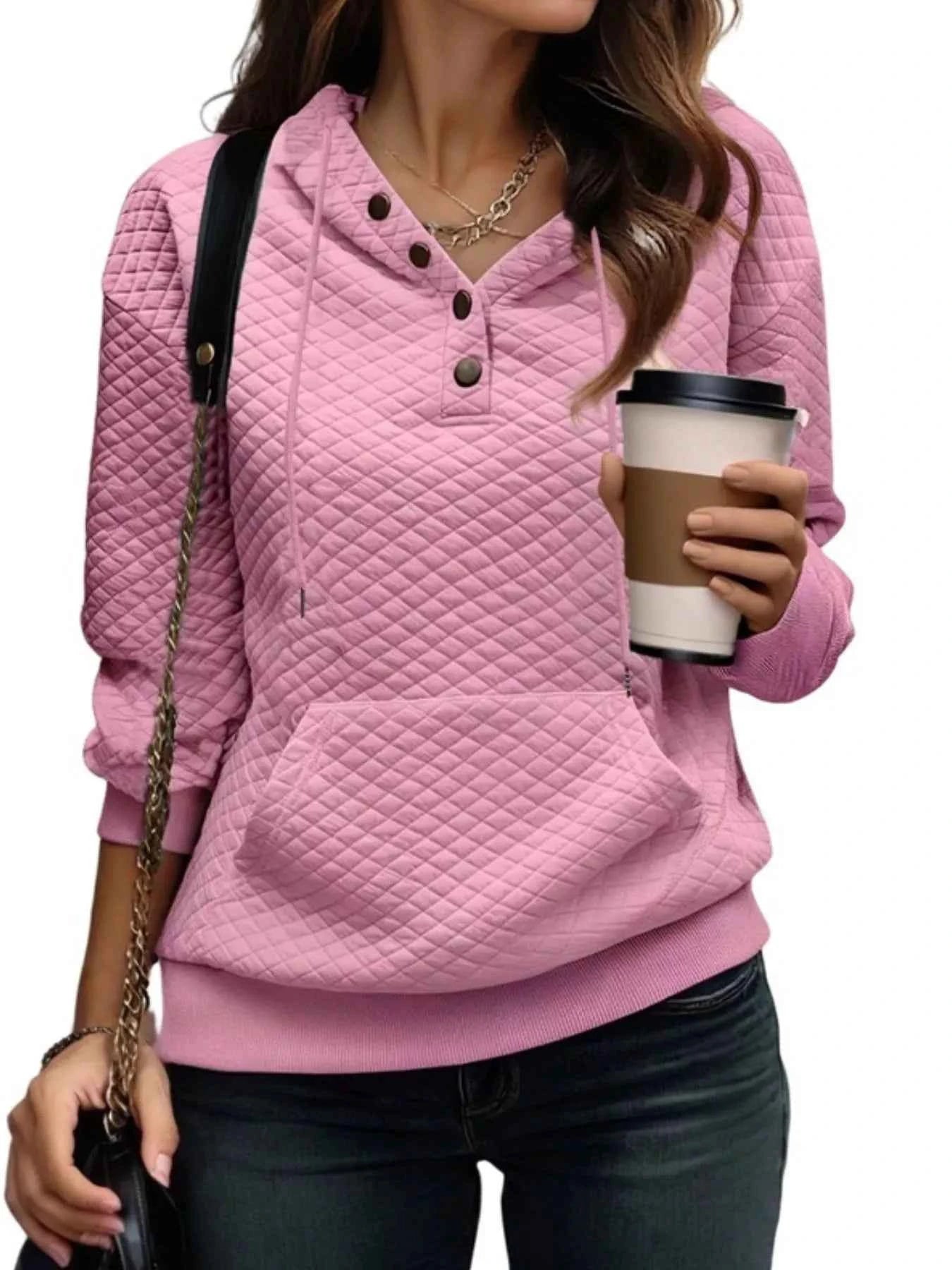 Drawstring Textured Dropped Shoulder Hoodie - Free Shipping - aurelia-clothing-8955