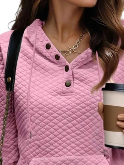 Drawstring Textured Dropped Shoulder Hoodie - Free Shipping - aurelia-clothing-8955