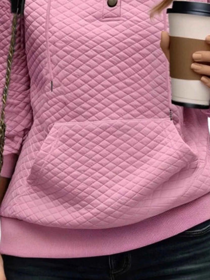 Drawstring Textured Dropped Shoulder Hoodie - Free Shipping - aurelia-clothing-8955