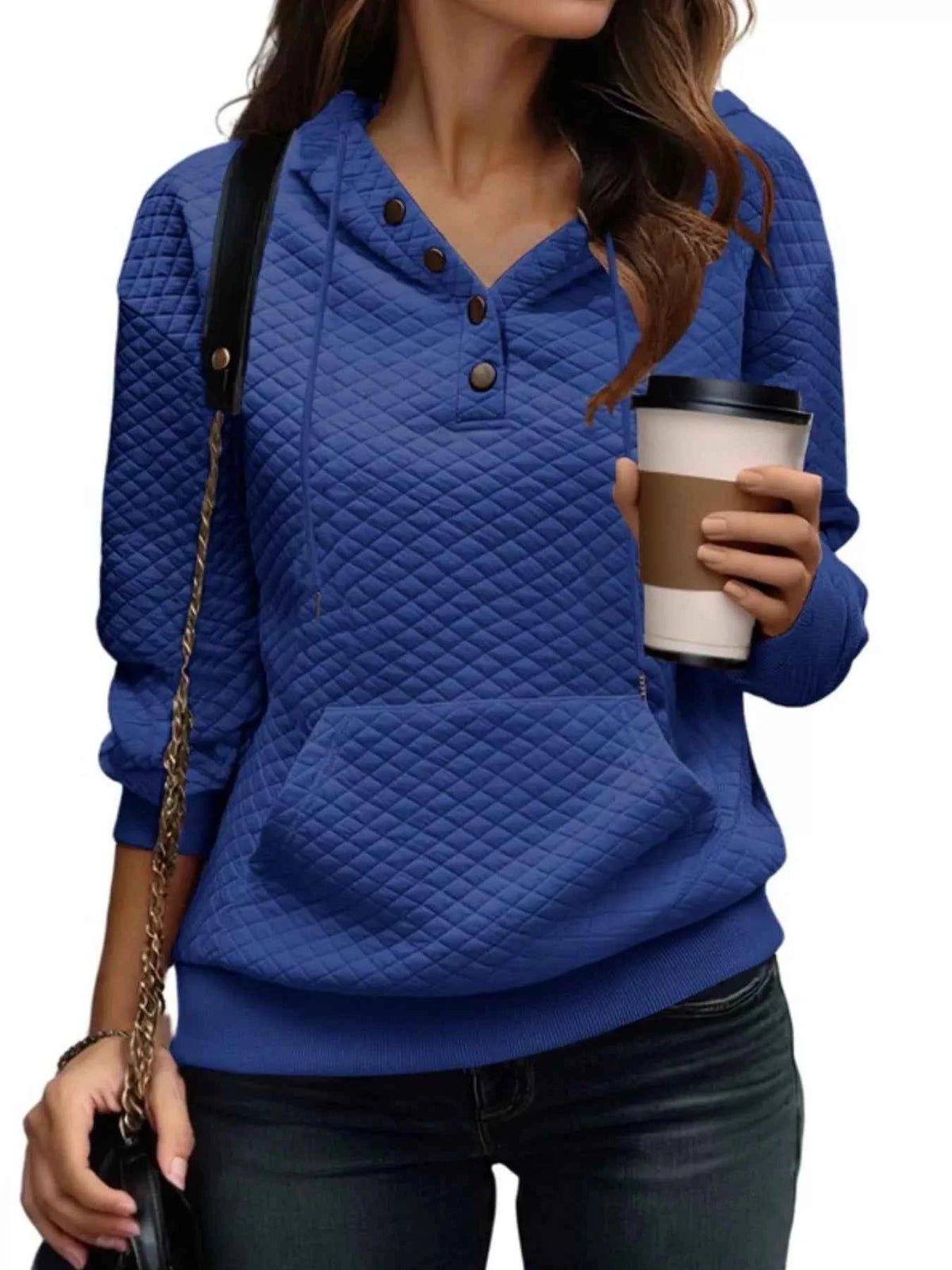 Drawstring Textured Dropped Shoulder Hoodie - Free Shipping - aurelia-clothing-8955