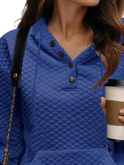 Drawstring Textured Dropped Shoulder Hoodie - Free Shipping - aurelia-clothing-8955