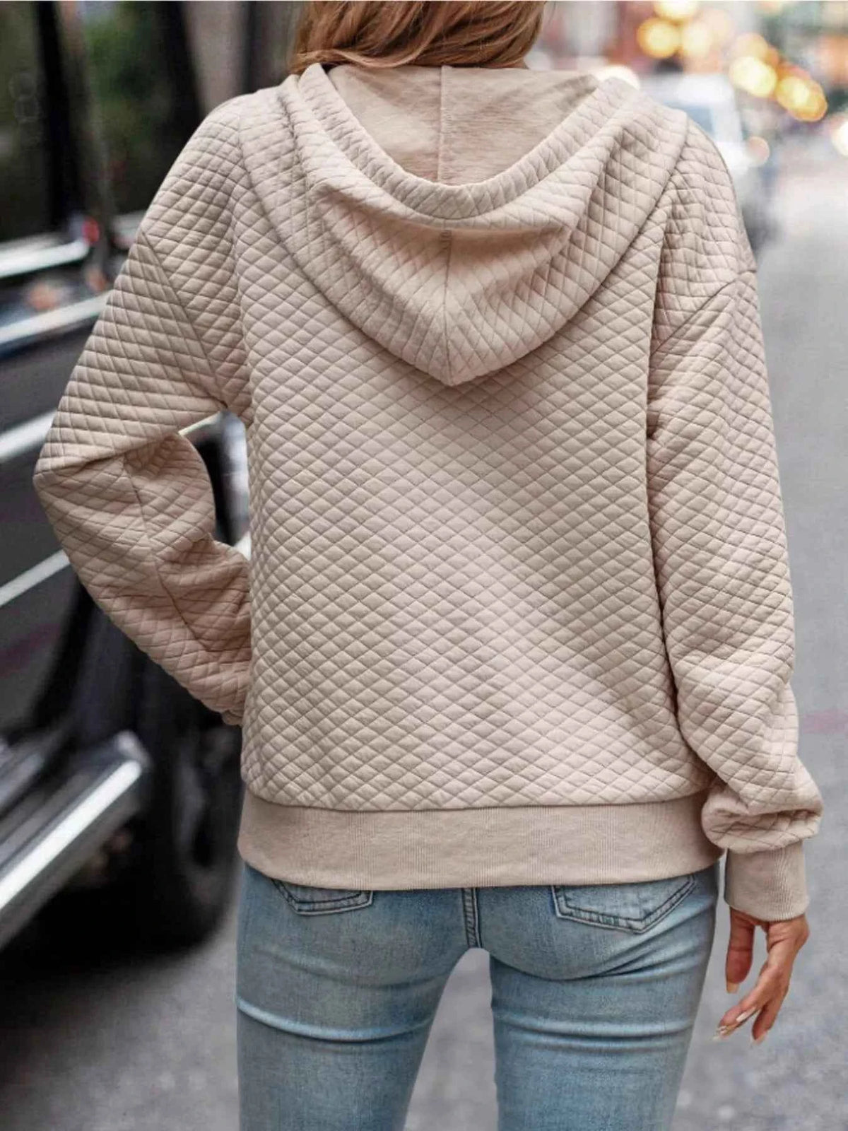 Drawstring Textured Dropped Shoulder Hoodie - Free Shipping - aurelia-clothing-8955
