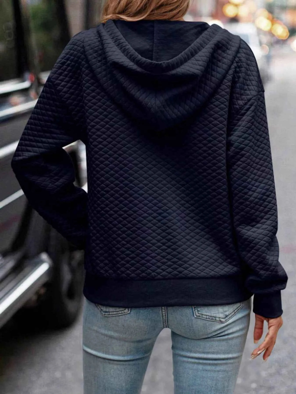 Drawstring Textured Dropped Shoulder Hoodie - Free Shipping - aurelia-clothing-8955