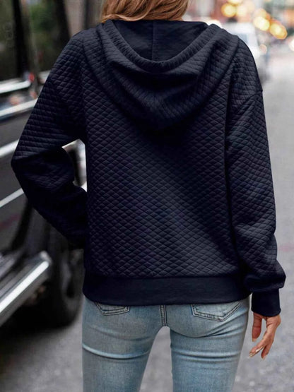 Drawstring Textured Dropped Shoulder Hoodie - Free Shipping - aurelia-clothing-8955