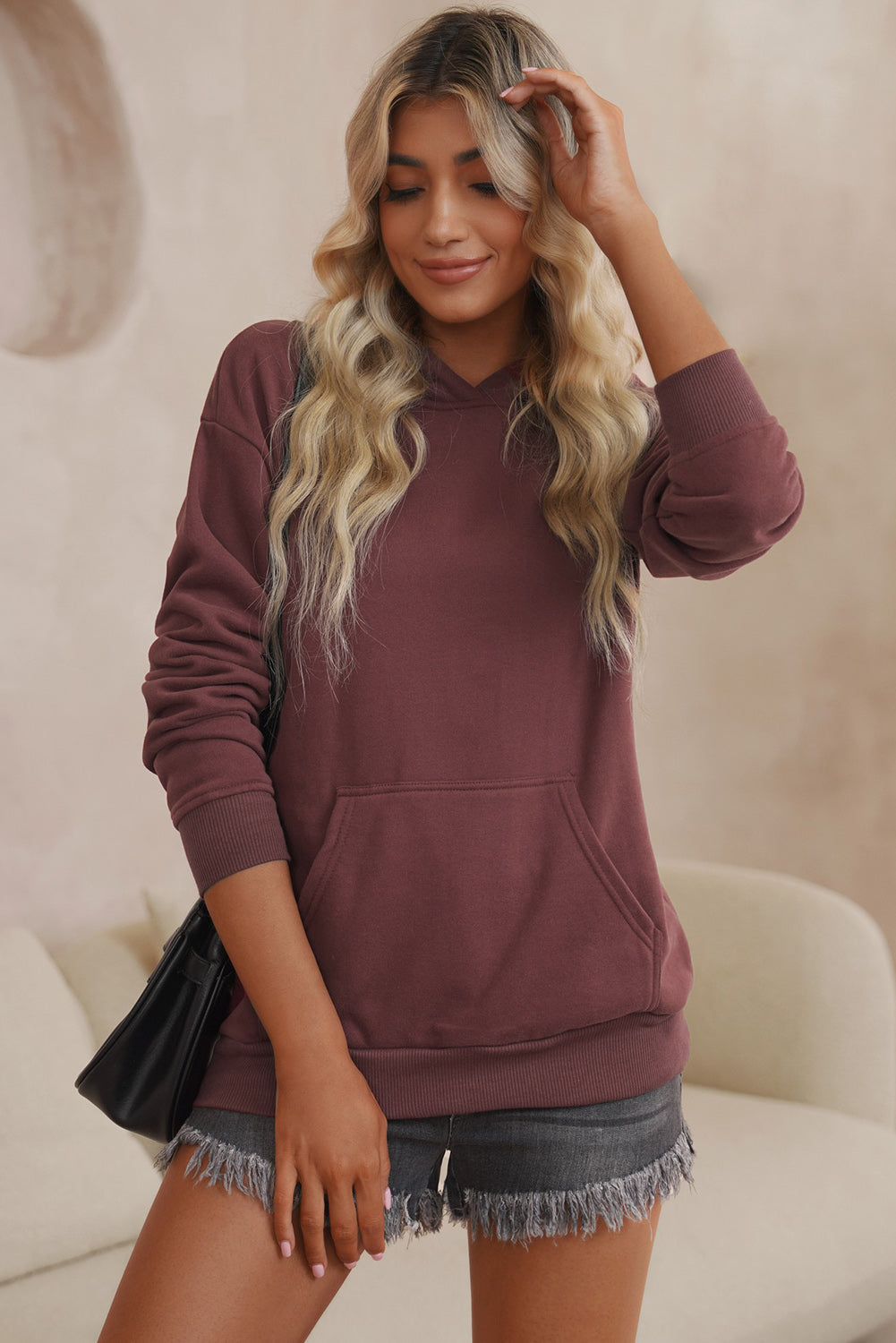 Dropped Shoulder Kangaroo Pocket Hoodie - Free Shipping - aurelia-clothing-8955