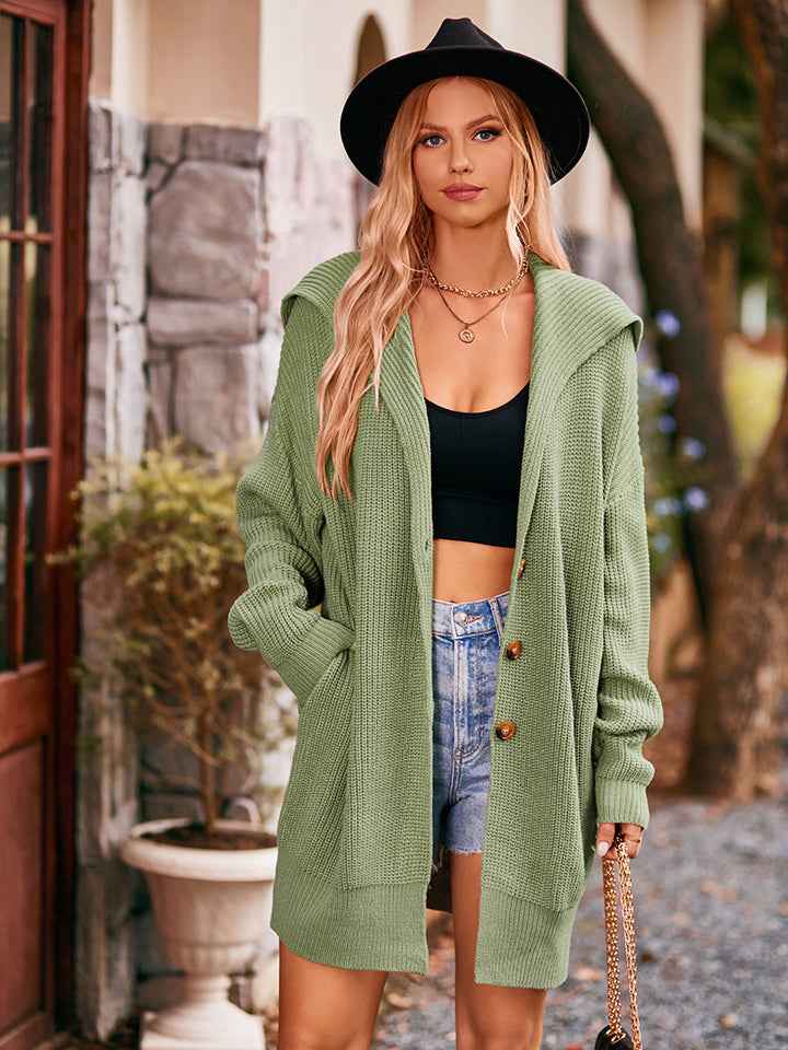 Dropped Shoulder Long Sleeve Cardigan - aurelia-clothing-8955