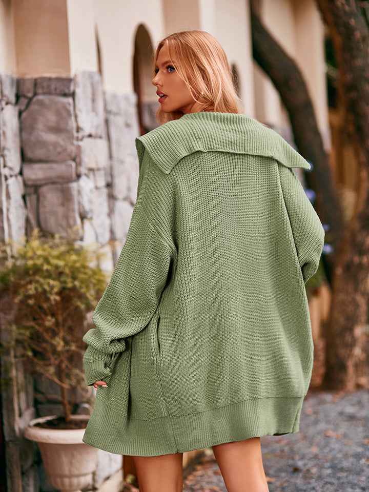 Dropped Shoulder Long Sleeve Cardigan - aurelia-clothing-8955