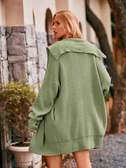 Dropped Shoulder Long Sleeve Cardigan - aurelia-clothing-8955
