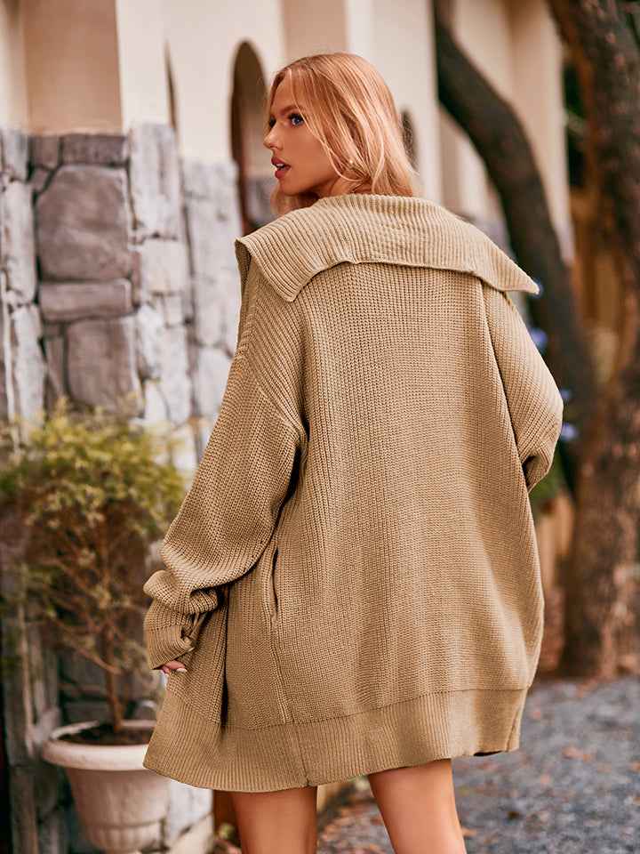 Dropped Shoulder Long Sleeve Cardigan - aurelia-clothing-8955