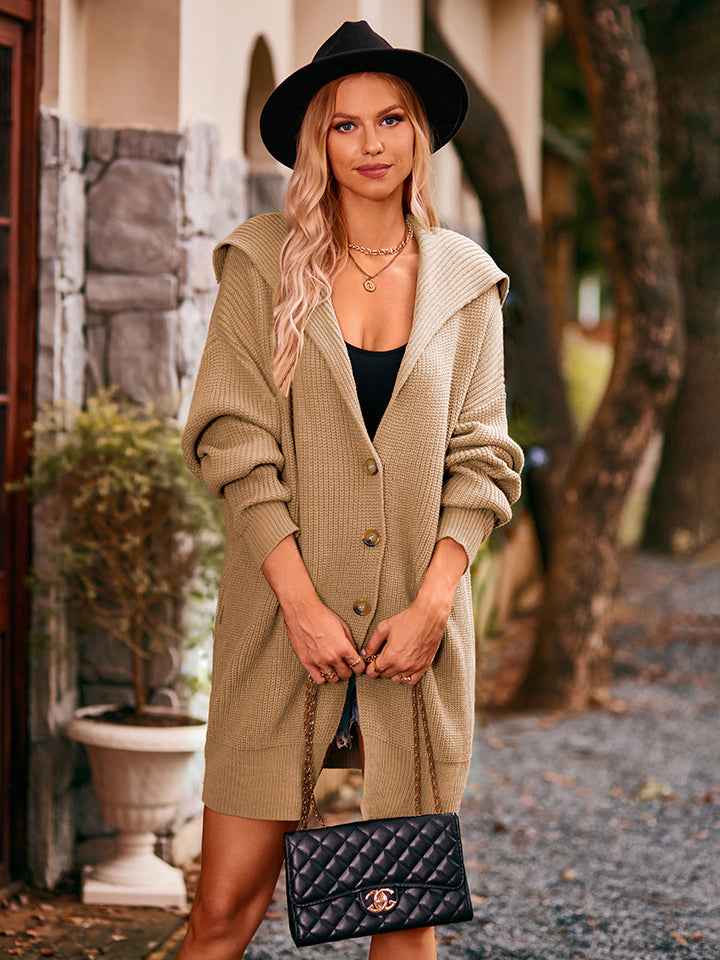 Dropped Shoulder Long Sleeve Cardigan - aurelia-clothing-8955
