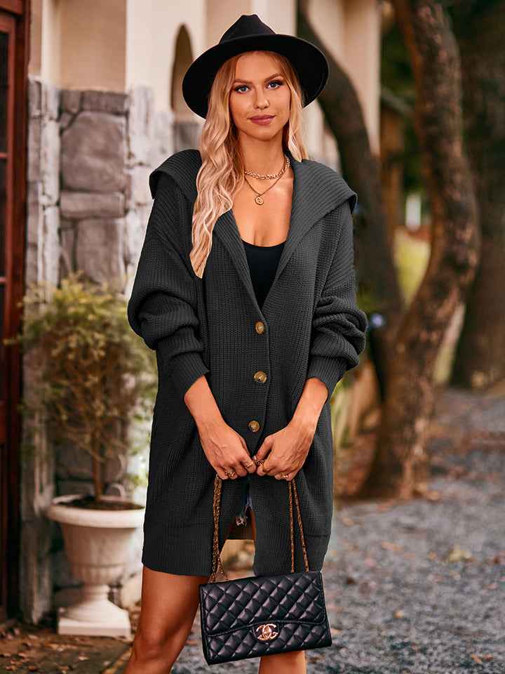 Dropped Shoulder Long Sleeve Cardigan - aurelia-clothing-8955