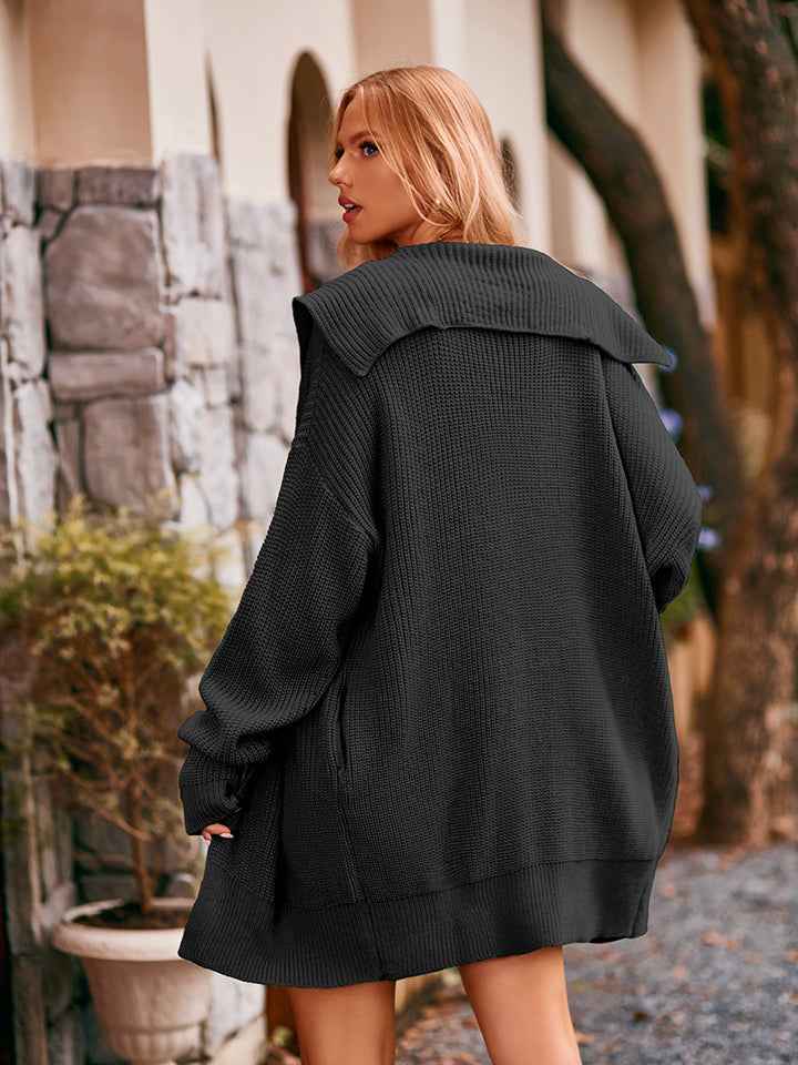 Dropped Shoulder Long Sleeve Cardigan - aurelia-clothing-8955