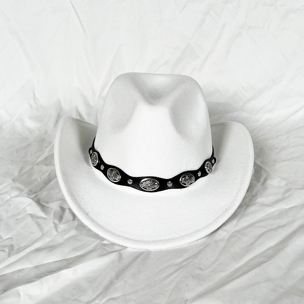 Punk Style Cowboy Top Hat Autumn And Winter Woolen Felt Hat Mens and Womens Jazz Hat British Style Metal Belt Vintage Top Hat - Free Shipping - Aurelia Clothing