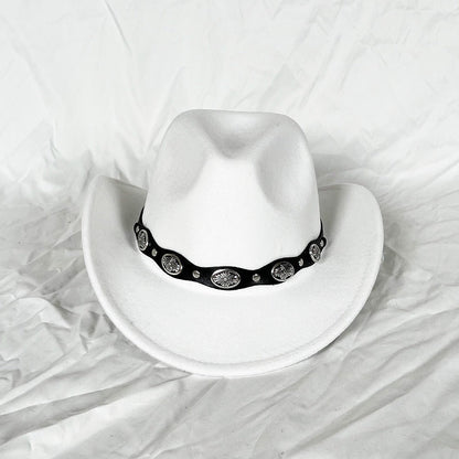Punk Style Cowboy Top Hat Autumn And Winter Woolen Felt Hat Mens and Womens Jazz Hat British Style Metal Belt Vintage Top Hat - Free Shipping - Aurelia Clothing