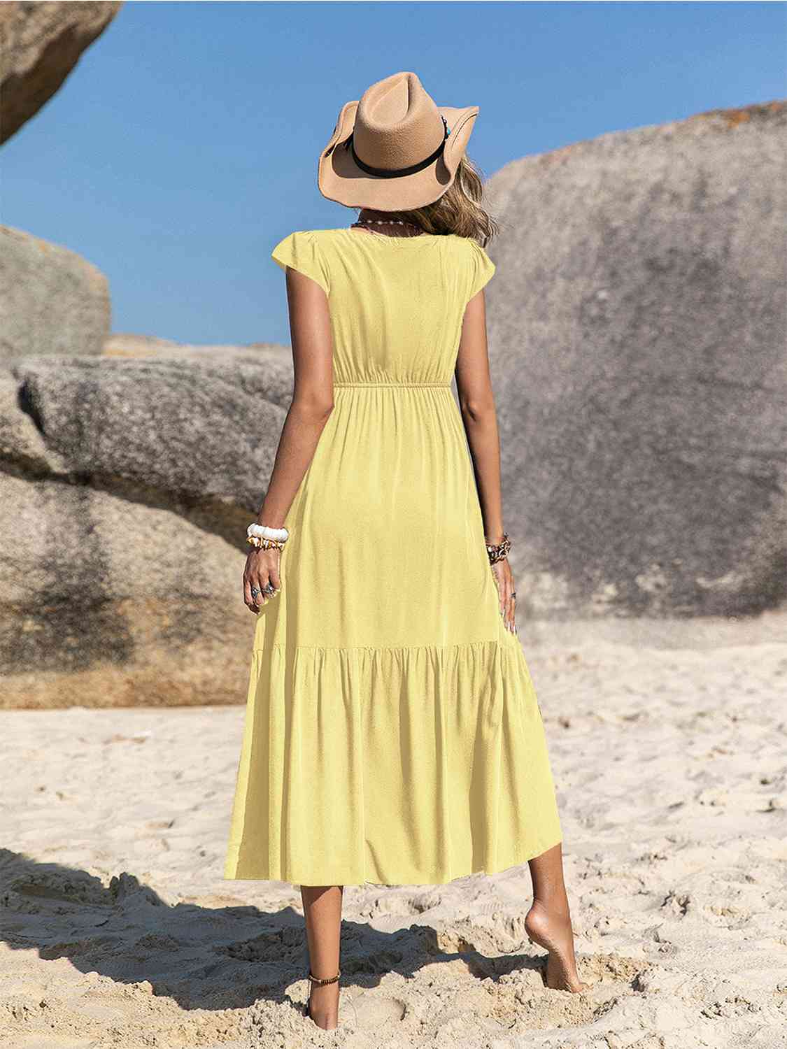 Embroidered Square Neck Ruffle Hem Dress - aurelia-clothing-8955