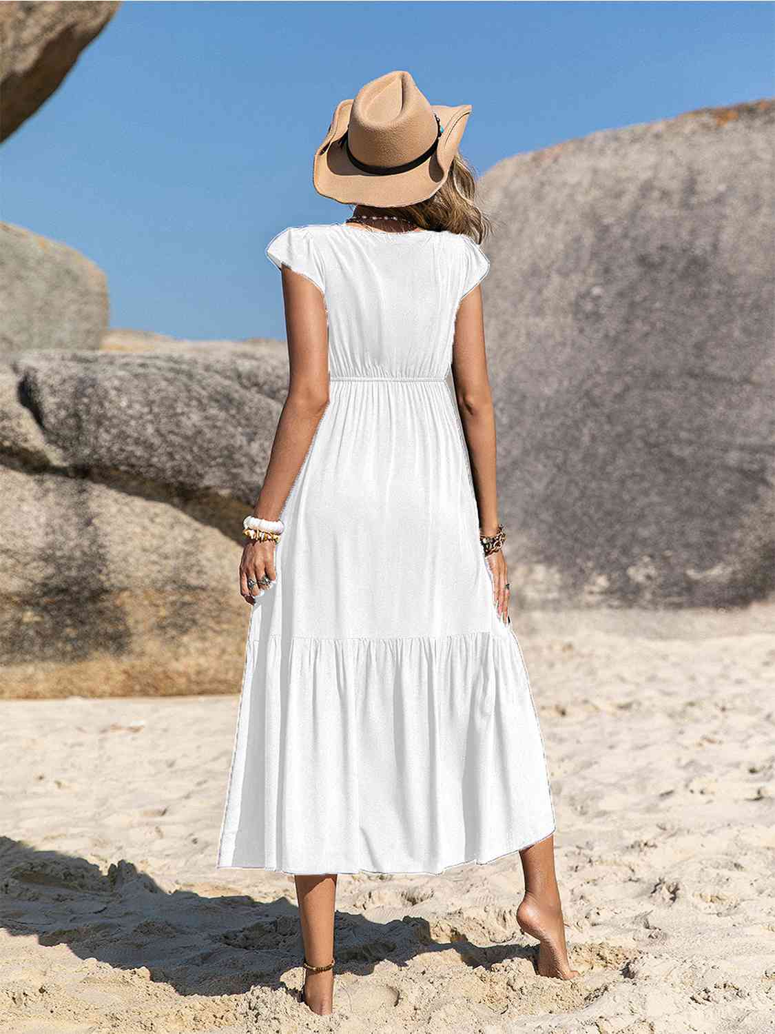 Embroidered Square Neck Ruffle Hem Dress - aurelia-clothing-8955