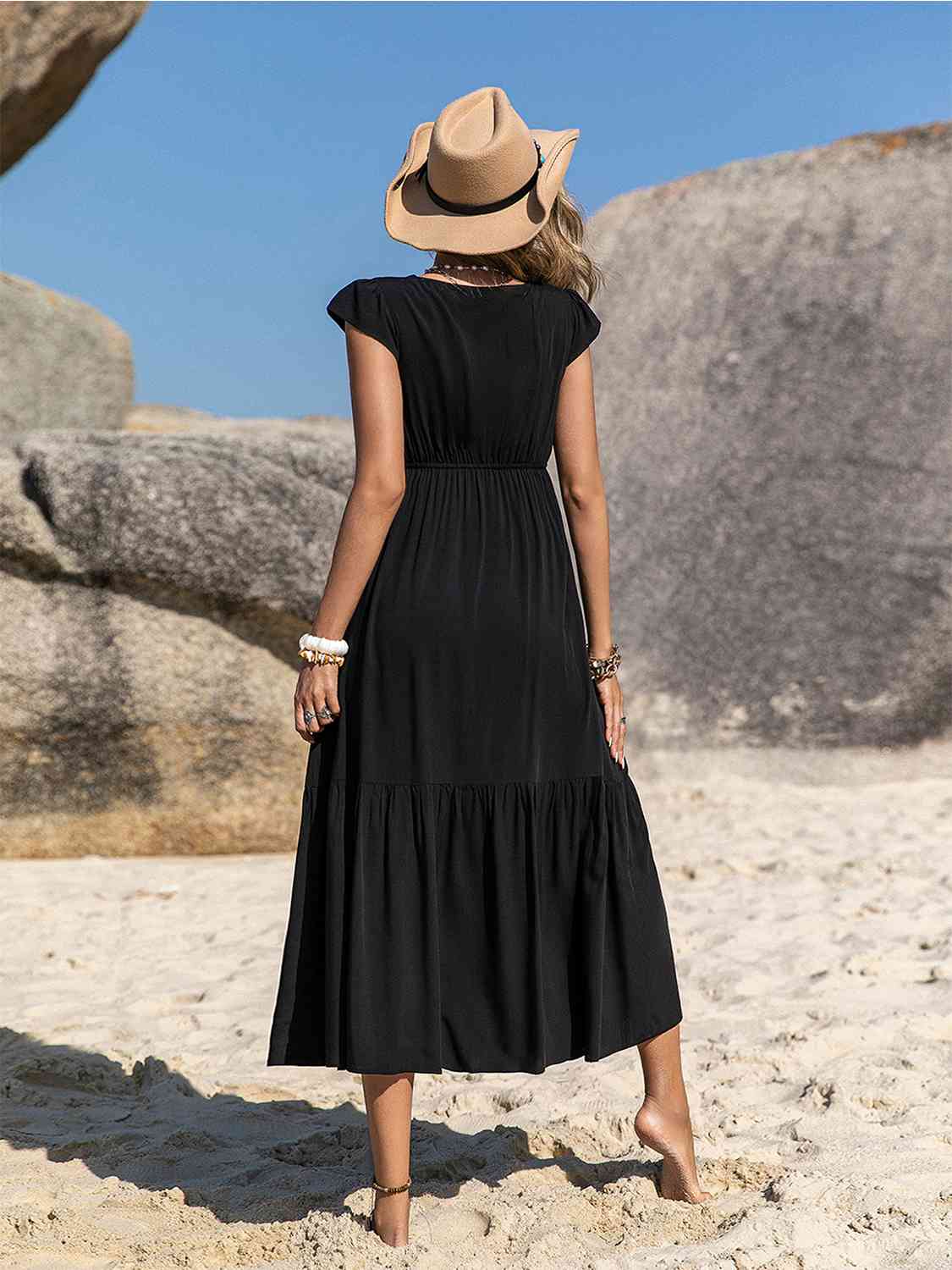 Embroidered Square Neck Ruffle Hem Dress - aurelia-clothing-8955