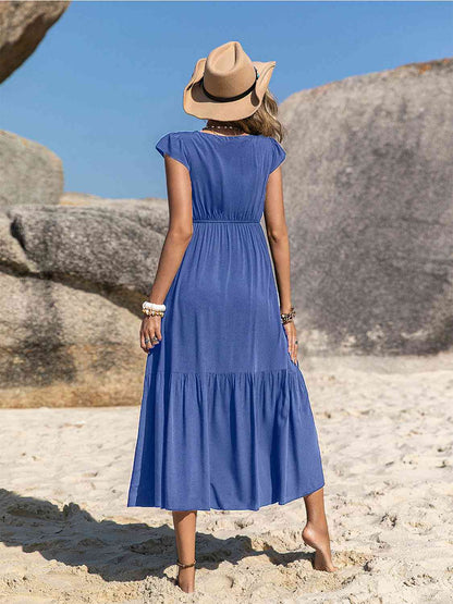 Embroidered Square Neck Ruffle Hem Dress - aurelia-clothing-8955