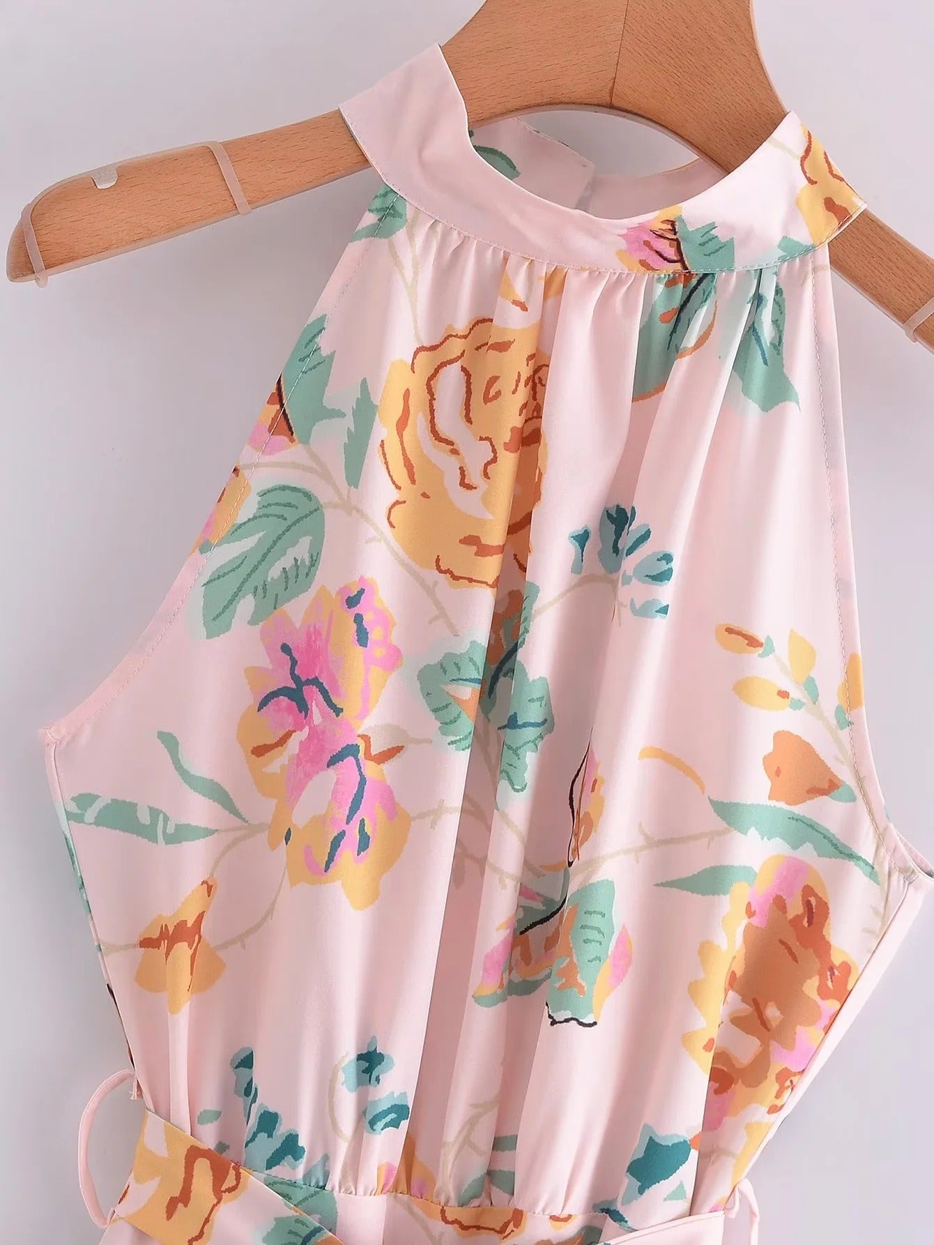 European and American New Fashion Sexy Sleeveless Hanging Neck Print Waist Pulling Dress Womens Long Dress - Free Shipping - aurelia-clothing-8955