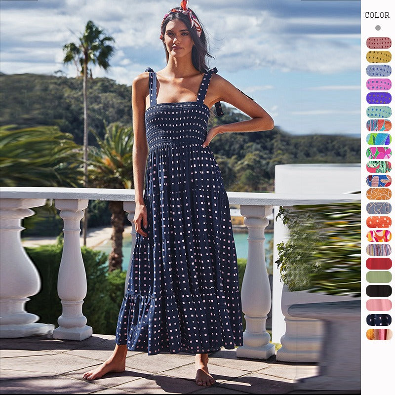 European and American Suspender Dress, Womens Clothing, Spring and Summer New Casual Dress, Printed High Waisted Skirt - Free Shipping - aurelia-clothing-8955