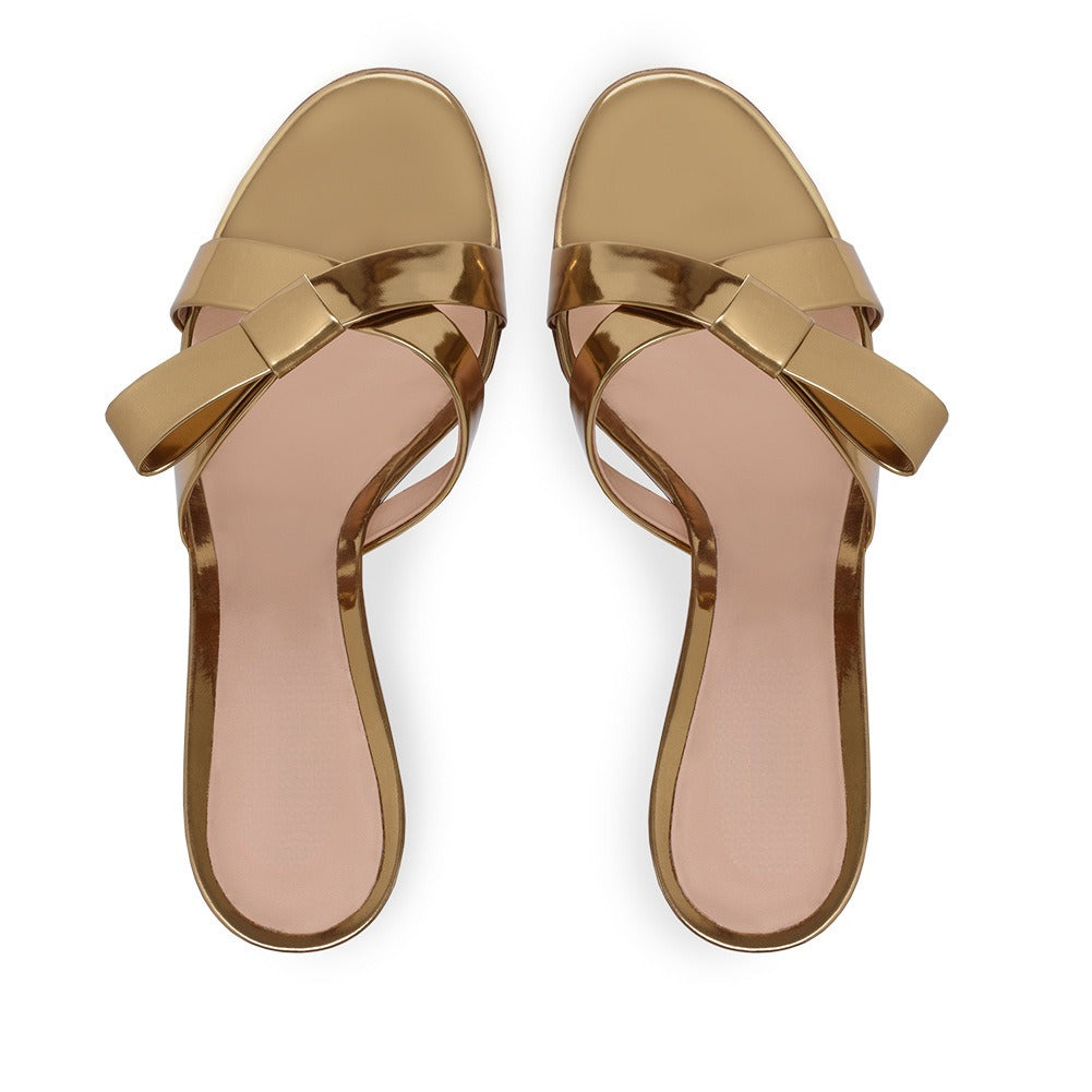 European and American Womens Gold Thick High Heels Sandals, Slippers, Muller Shoes, Chengdu Fashion Womens Shoes - Free Shipping - aurelia-clothing-8955