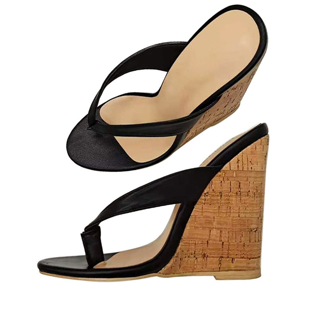 European and American Womens Oversized Wedged Sloping Heel Sandals With Wooden Grain Wrap Heels And Round Toe High Heels- Free Shipping - aurelia-clothing-8955