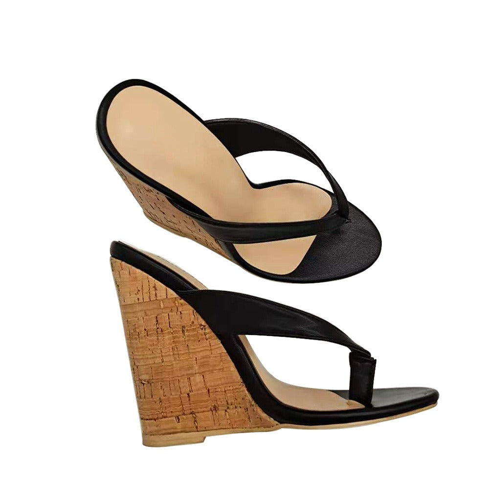 European and American Womens Oversized Wedged Sloping Heel Sandals With Wooden Grain Wrap Heels And Round Toe High Heels- Free Shipping - aurelia-clothing-8955