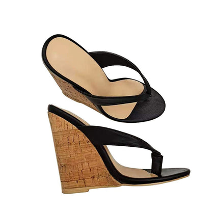 European and American Womens Oversized Wedged Sloping Heel Sandals With Wooden Grain Wrap Heels And Round Toe High Heels- Free Shipping - aurelia-clothing-8955