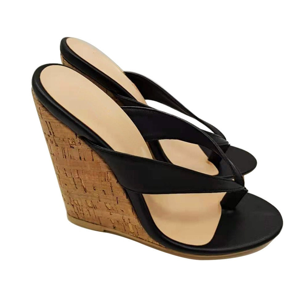 European and American Womens Oversized Wedged Sloping Heel Sandals With Wooden Grain Wrap Heels And Round Toe High Heels- Free Shipping - aurelia-clothing-8955