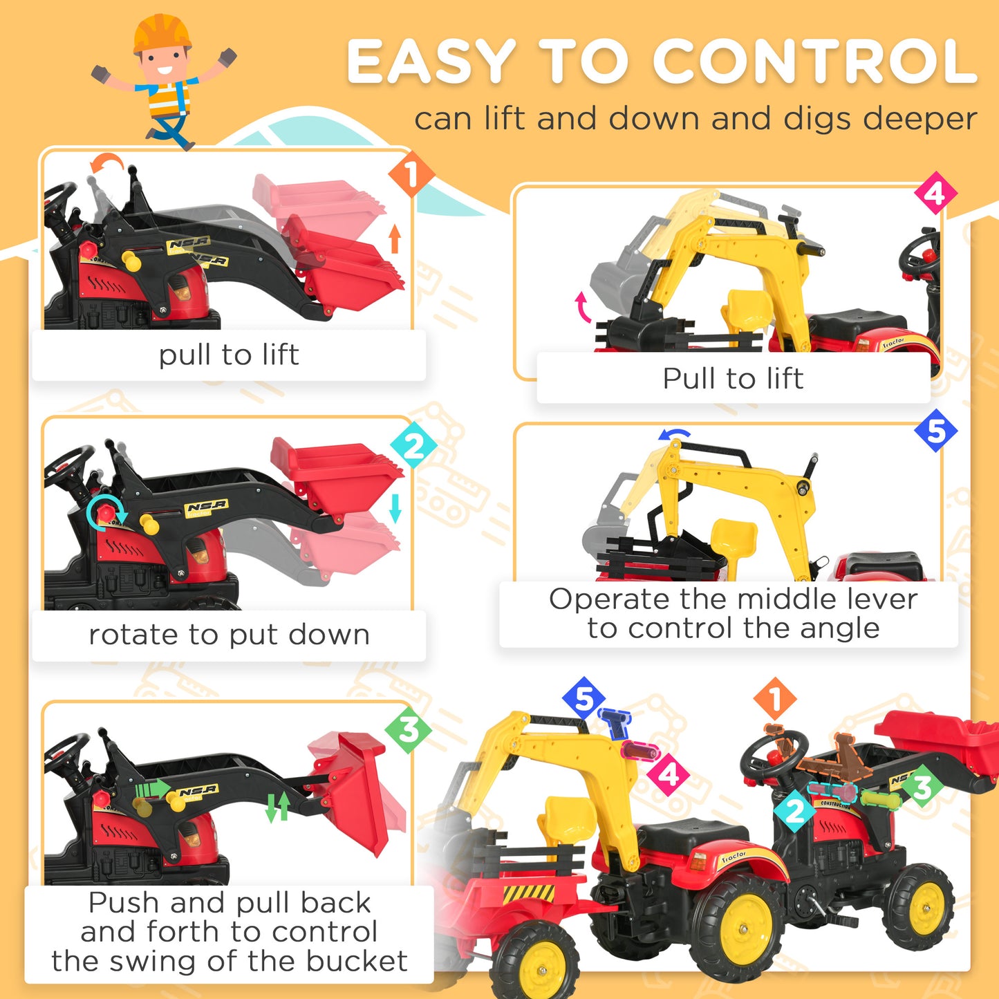 ExcavatorBulldozer, Pedal Car-Free Shipping - aurelia-clothing-8955