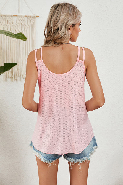 Eyelet V-Neck Double Spaghetti Straps Cami - aurelia-clothing-8955