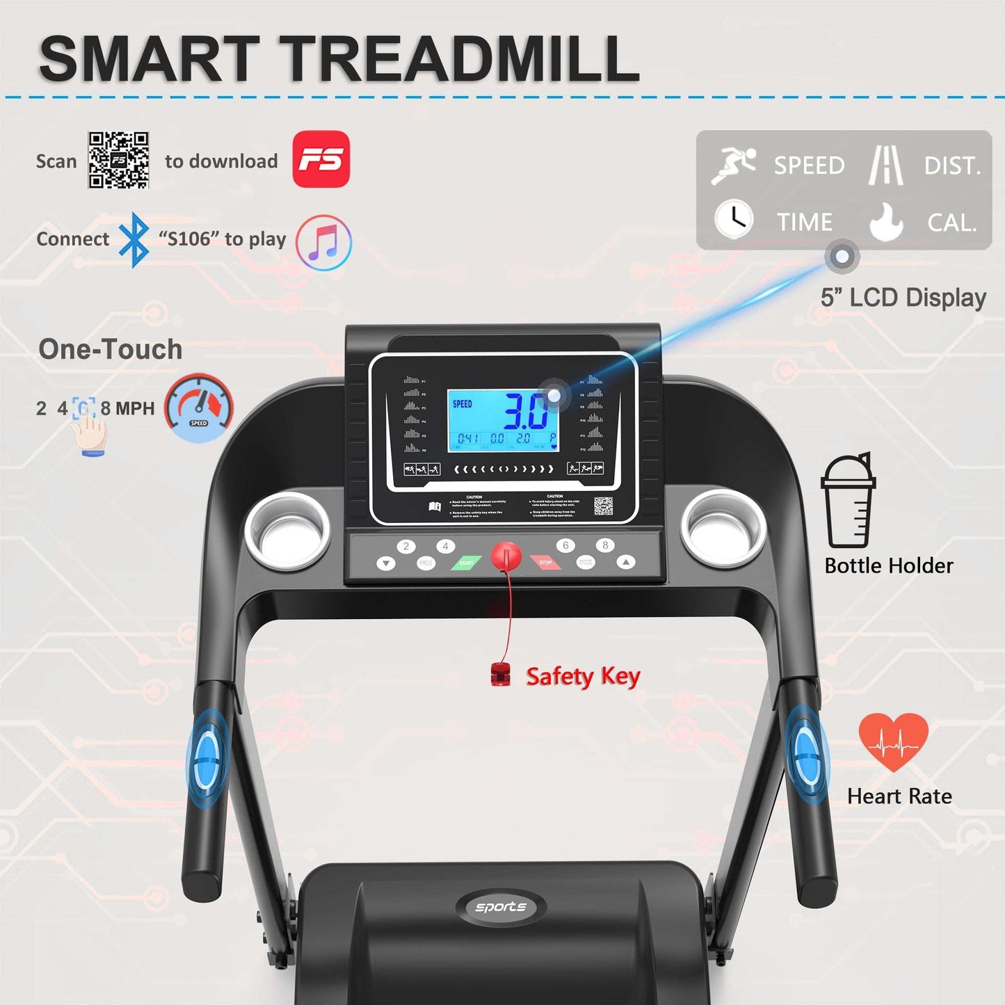 Fitshow App Home Foldable Treadmill with Incline, Folding Treadmill for Home Workout - Free Shipping - aurelia-clothing-8955