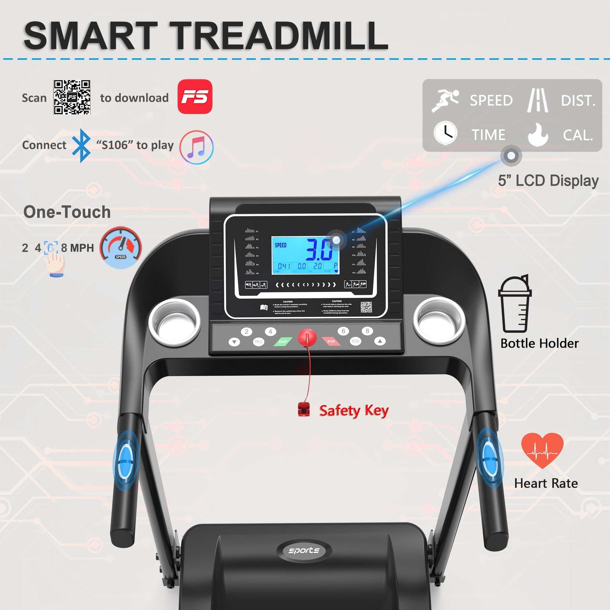 Fitshow App Home Foldable Treadmill with Incline, Folding Treadmill for Home Workout - Free Shipping - aurelia-clothing-8955