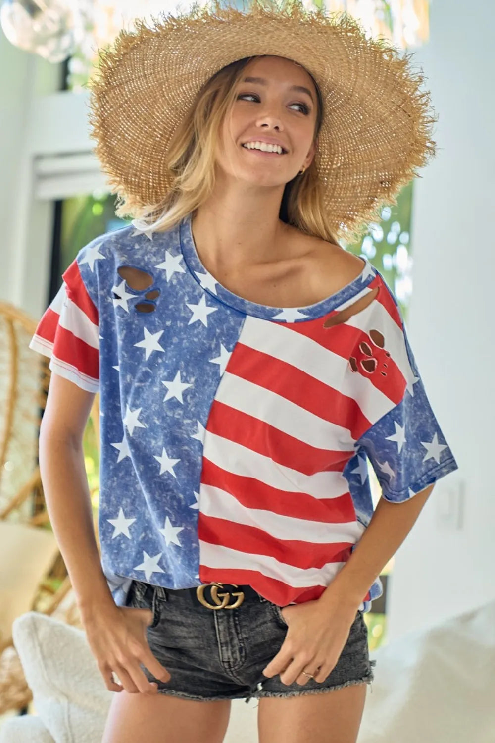 Flag Theme Short Sleeve T-Shirt - Free Shipping - aurelia-clothing-8955